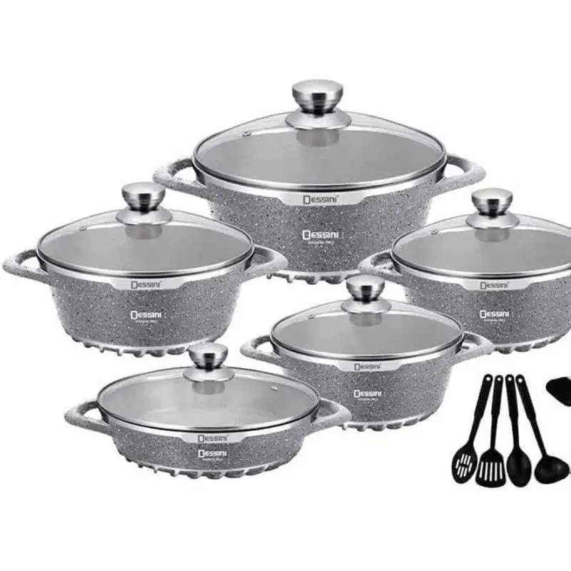 Set قابلمه 10 تکه روکش گرانیتی مدل Easy*Click Dessini خاکستری 