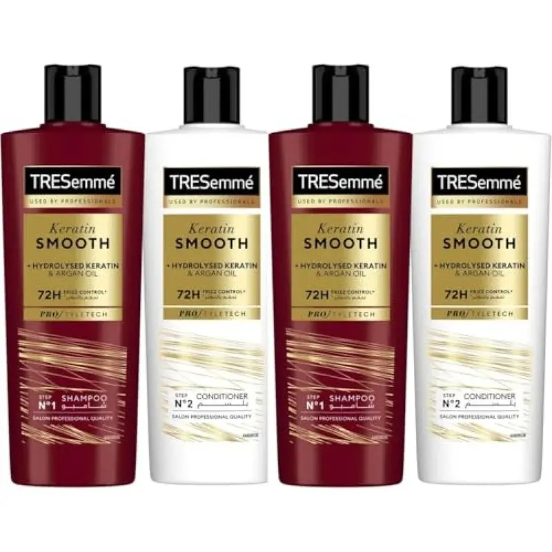 شامپو و نرم‌کننده کراتینه مدل Keratin Smooth and Straight بسته ۲ عددی ۴۰۰ میلی‌لیتری TRESemmé با روغن آرگان یک عددی 